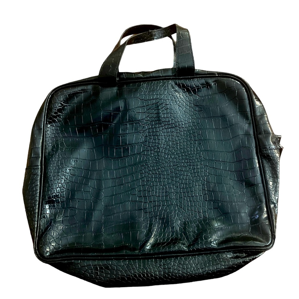 SAKS FIFTH AVENUE Black, Croc-Embossed Laptop- Portfolio Case- Purple Lining